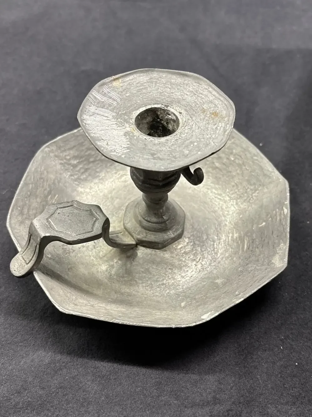 Tane Mexico Pewter Chamberstick Candle Holder Hand Hammered Vintage Estano 96